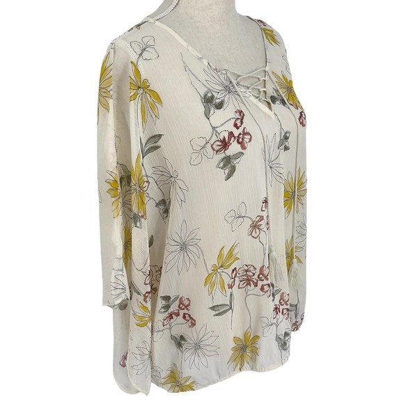 Maurices Womens Plus Size 0 Kimono Top 14W Sheer Floral Print Lace Up V Neck - Picture 5 of 13